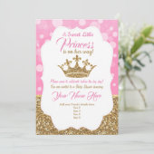 Invitation Baby shower en or rose princesse, Royal (Debout devant)
