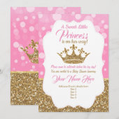 Invitation Baby shower en or rose princesse, Royal (Devant / Derrière)