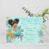 Invitation Baby shower en or turquoise (Debout devant)