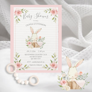 Invitation Baby shower en papier peint lapin rose