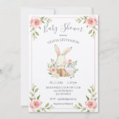 Invitation Baby shower en papier peint lapin rose (Devant)