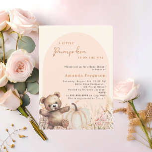 Invitation Baby shower en peluche fleur sauvage citrouille