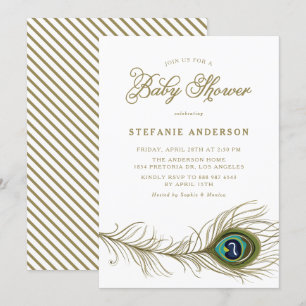 Invitation Baby shower en plume de paon en Whimsical
