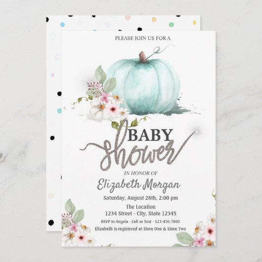 Invitation Baby shower en pointillé Citrouille aquarelle (Devant / Derrière)