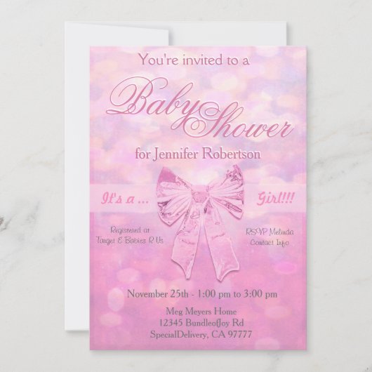 Invitation Baby shower en rose (Devant)