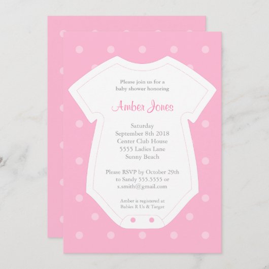 Invitation Baby shower en rose pour une fille (Devant / Derrière)