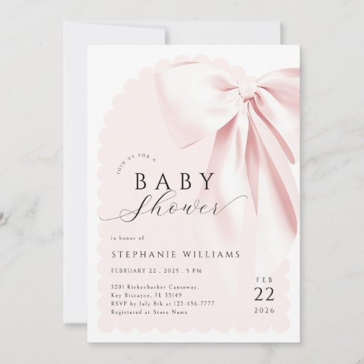 Invitation Baby shower en ruban rose (Devant)