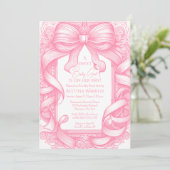 Invitation Baby shower en ruban rose Coquette Bow Toile de Jo (Debout devant)
