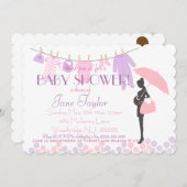 Invitation Baby shower en silhouette rose et violet (Devant / Derrière)