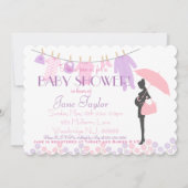 Invitation Baby shower en silhouette rose et violet (Devant)