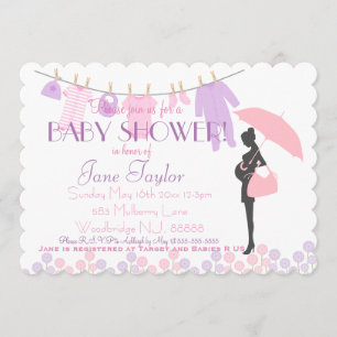 Invitation Baby shower en silhouette rose et violet