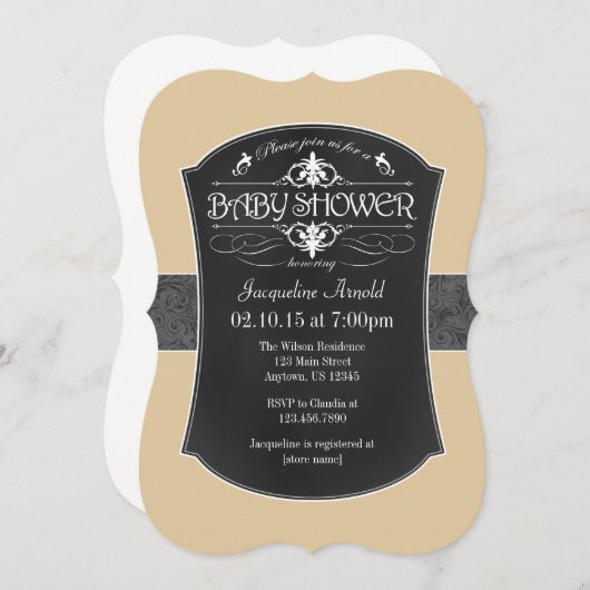 Invitation Baby shower en tableau noir gris brun T (Devant / Derrière)
