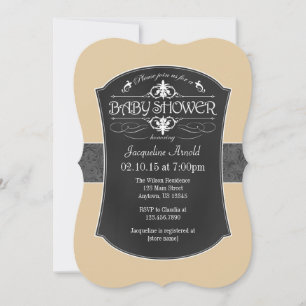 Invitation Baby shower en tableau noir gris brun T