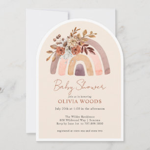 Invitation Baby shower en terre cuite Boho aquarelle arc-en-c