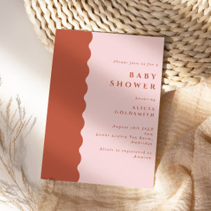 Invitation Baby shower en terre cuite et en blanc à bord dent