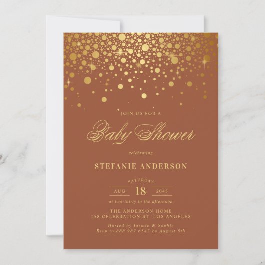 Invitation Baby shower en terre cuite Faux Gold Foil Confetti (Devant)