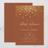 Invitation Baby shower en terre cuite Faux Gold Foil Confetti (Devant / Derrière)