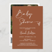 Invitation Baby shower en terre cuite moderne simple QR Code (Devant / Derrière)
