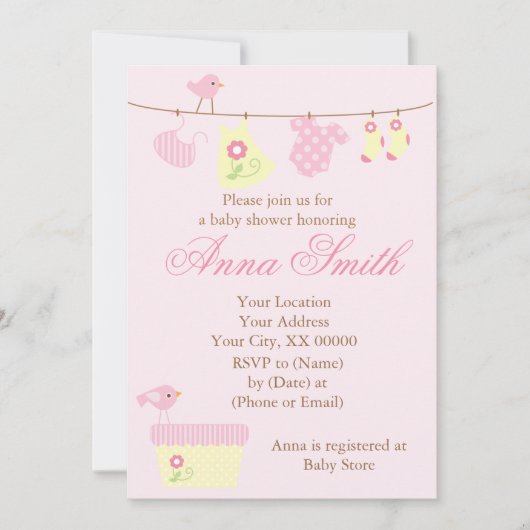 Invitation Baby shower en tissu rose (Devant)