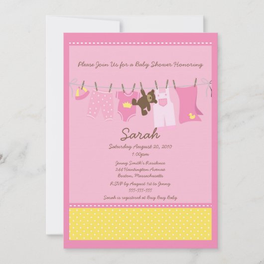 Invitation Baby shower en tissu rose (Devant)