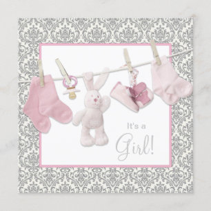 Invitation Baby shower en tissu rose