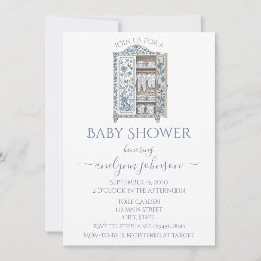 Invitation Baby shower en toile bleue (Devant)