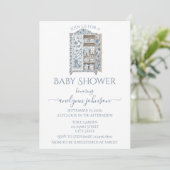 Invitation Baby shower en toile bleue (Debout devant)