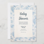 Invitation Baby shower en toile classique bleu et crème (Devant)