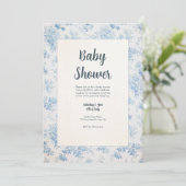 Invitation Baby shower en toile classique bleu et crème (Debout devant)