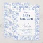 Invitation Baby shower en toile de Jouy bleue chinoiserie (Devant / Derrière)