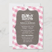 Invitation Baby shower en toile En vichy rose et blanc (Devant)