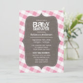 Invitation Baby shower en toile En vichy rose et blanc (Debout devant)