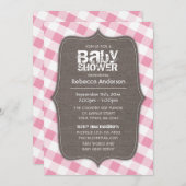 Invitation Baby shower en toile En vichy rose et blanc (Devant / Derrière)