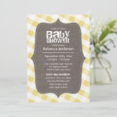 Invitation Baby shower en toile jaune et blanc En vichy (Debout devant)