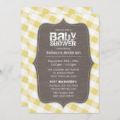 Invitation Baby shower en toile jaune et blanc En vichy (Devant / Derrière)