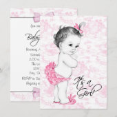 Invitation Baby shower en toile rose (Devant / Derrière)