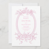 Invitation Baby shower en toile rose de Jouy (Devant)