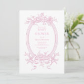Invitation Baby shower en toile rose de Jouy (Debout devant)
