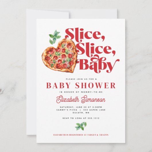 Invitation Baby shower en tranche blanche rouge moderne (Devant)