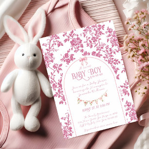 Invitation Baby shower en tuiles florales à pois rose vintage