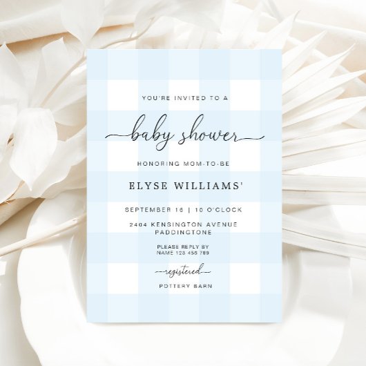 Invitation Baby shower En vichy bleu
