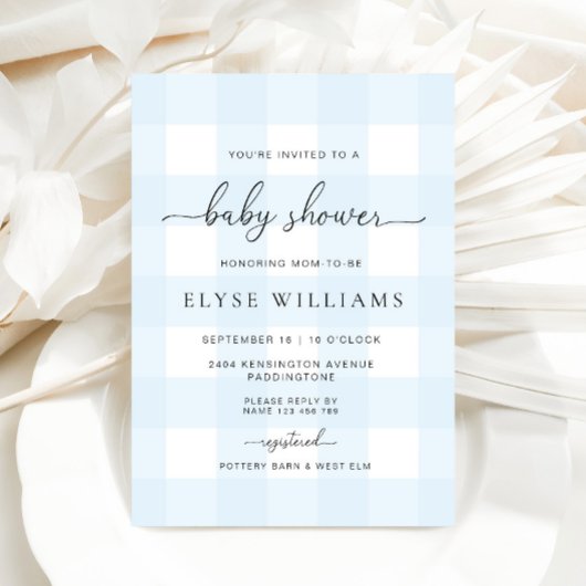 Invitation Baby shower En vichy bleu