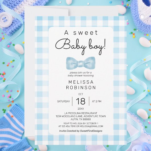 Invitation Baby shower En vichy bleu