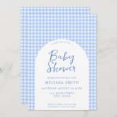 Invitation baby shower En vichy bleu À damiers (Devant / Derrière)