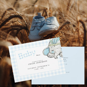 Invitation Baby shower En vichy bleu bébé Elephant