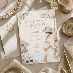 Invitation Baby shower enceinte au bord de la piscine