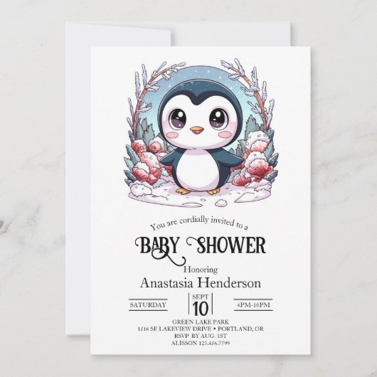 Invitation Baby Shower Enchanté du Petit Manchot Simple (Devant)