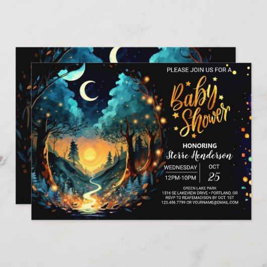 Invitation Baby shower enchanté mystique (Devant / Derrière)