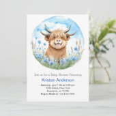 Invitation Baby shower Enchanted Blue Highland Cow Bow (Debout devant)