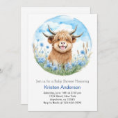 Invitation Baby shower Enchanted Blue Highland Cow Bow (Devant / Derrière)